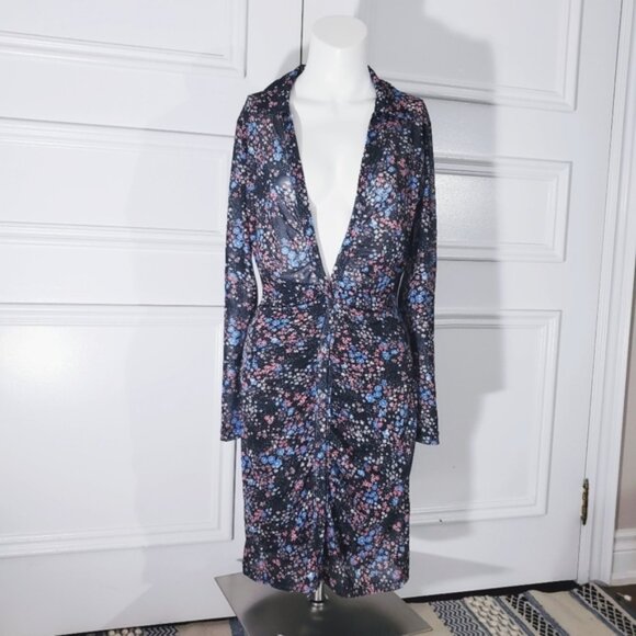 Super Soft Retro Ruched Button Down Semi Sheer Dress - Picture 2 of 11